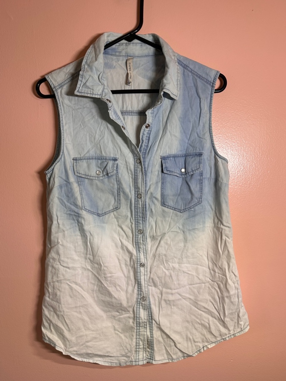 100% Cotton 80s Style Ombré Acid Wash Denim Button-Up Shirt Grunge Alt
